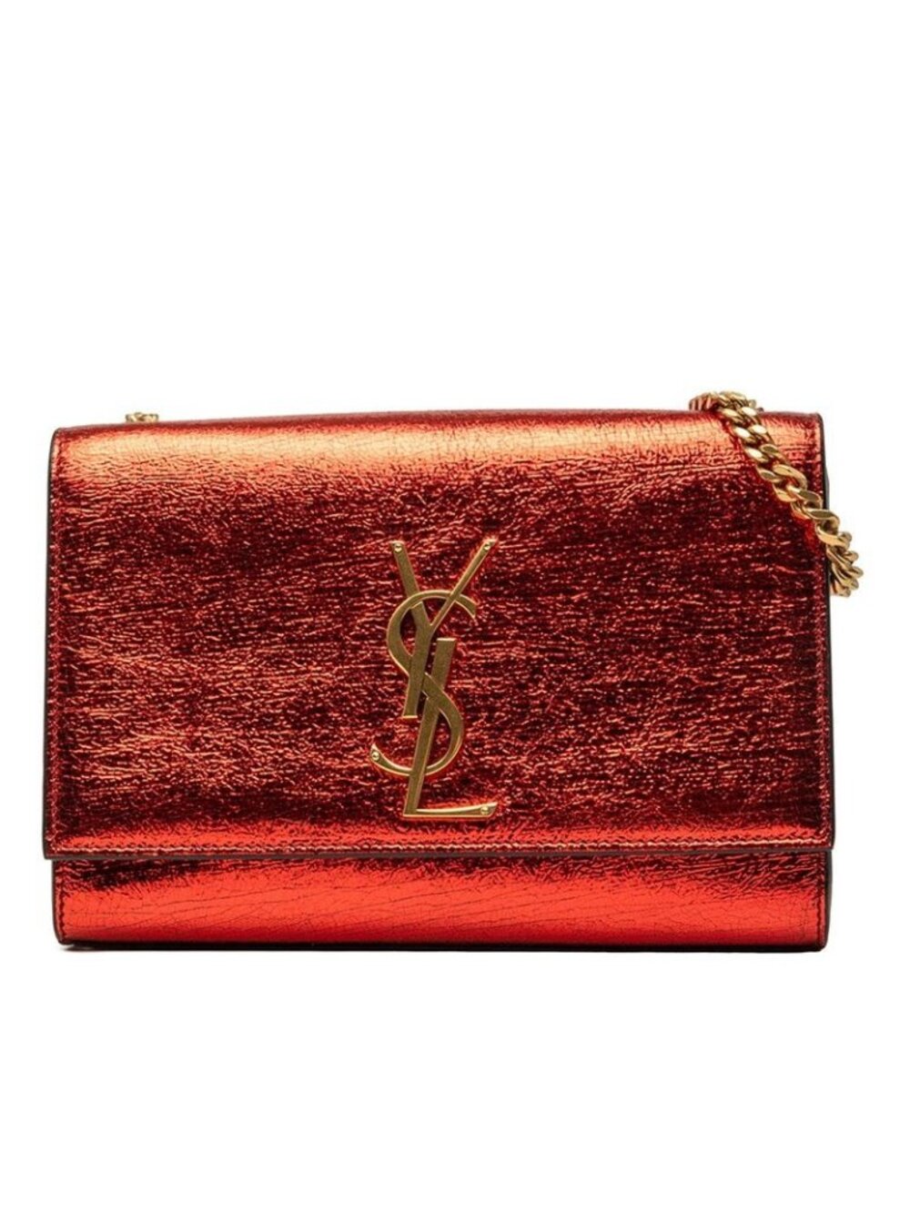 Saint Laurent YSL Logo Cassandra Chain Shoulder Bag Red Gold Leather
